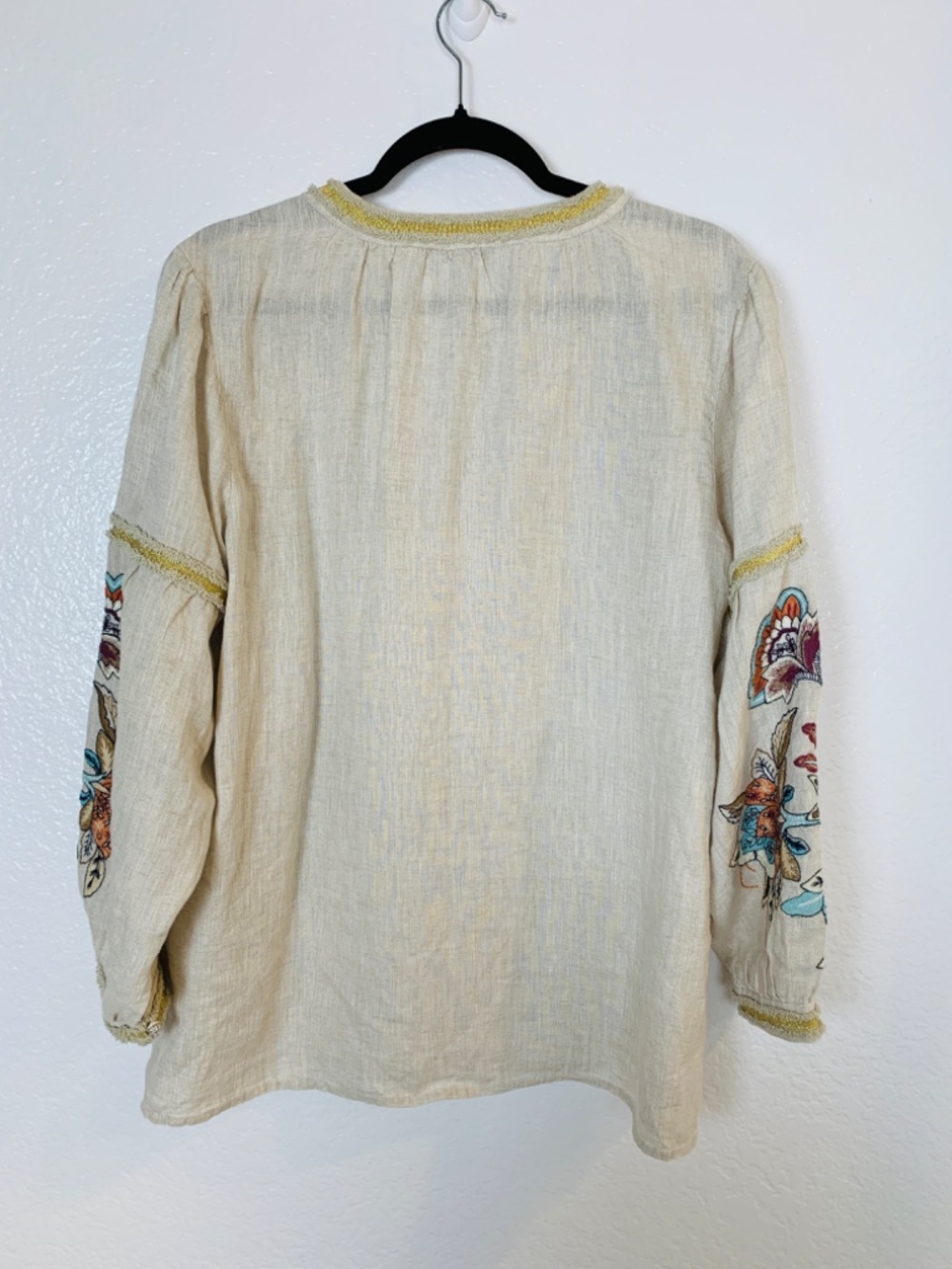 Chico's Embroidered Linen Peasant Top Womens Size12 Tunic Boho Festival Hippie - Picture 13 of 16